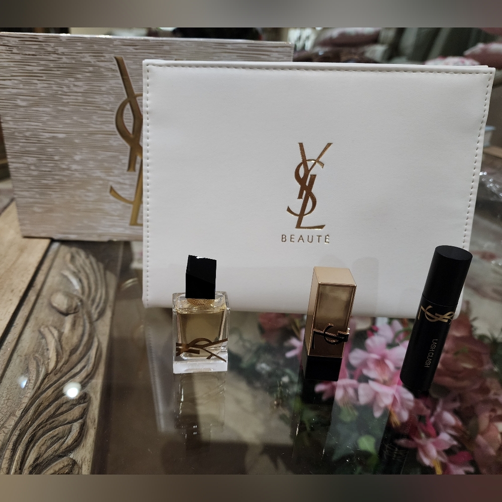YSL Beaute Clutch With Libre Parfum 7.5ml Lash Clash 2ml And Rouge Pur Couture